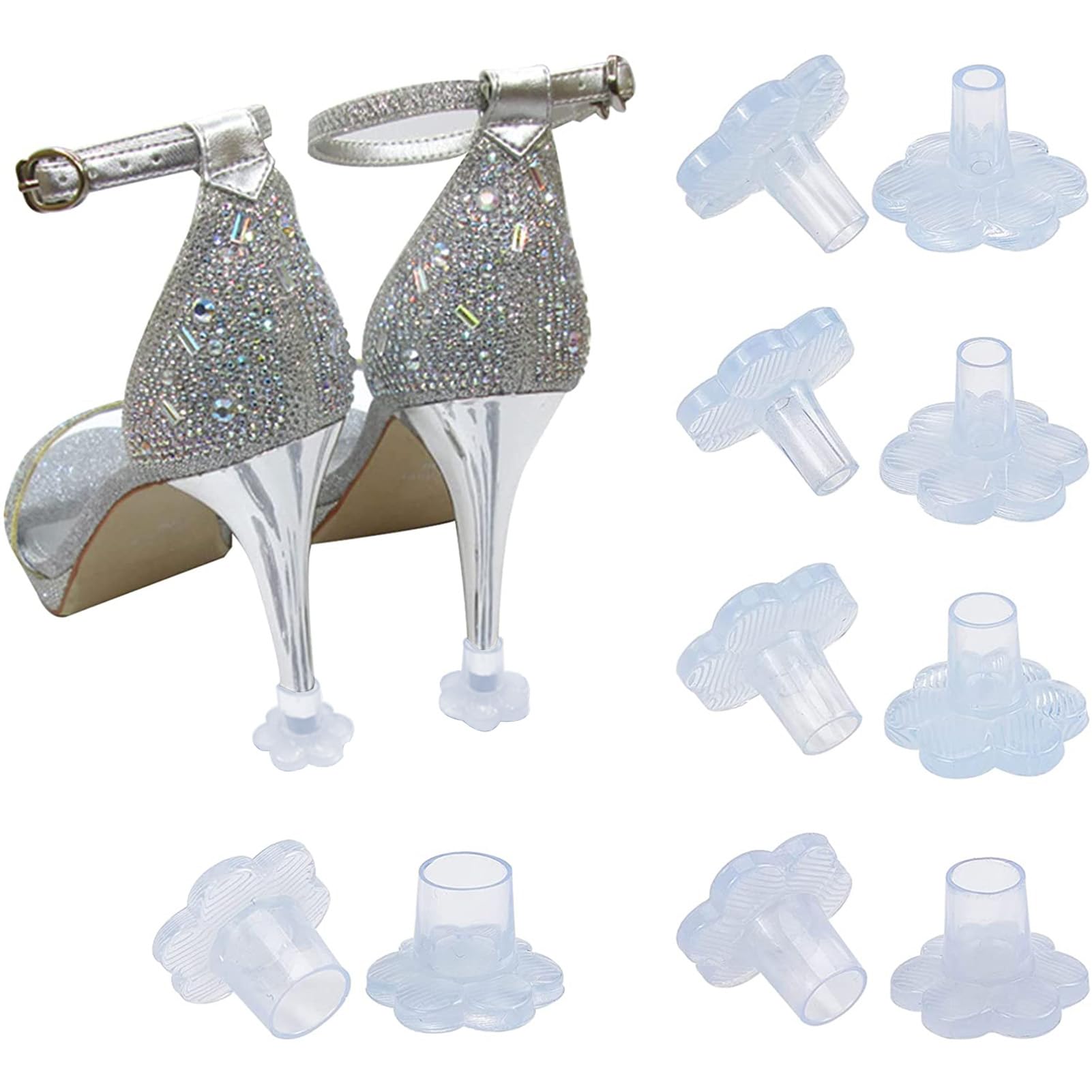 NICENEEDED 5 Pairs Stiletto High Heel Protectors, 5 Sizes Heel Repair Caps Covers for Walking On Uneven Floor, Clear Heel Sink Stoppers for Stiletto Shoes