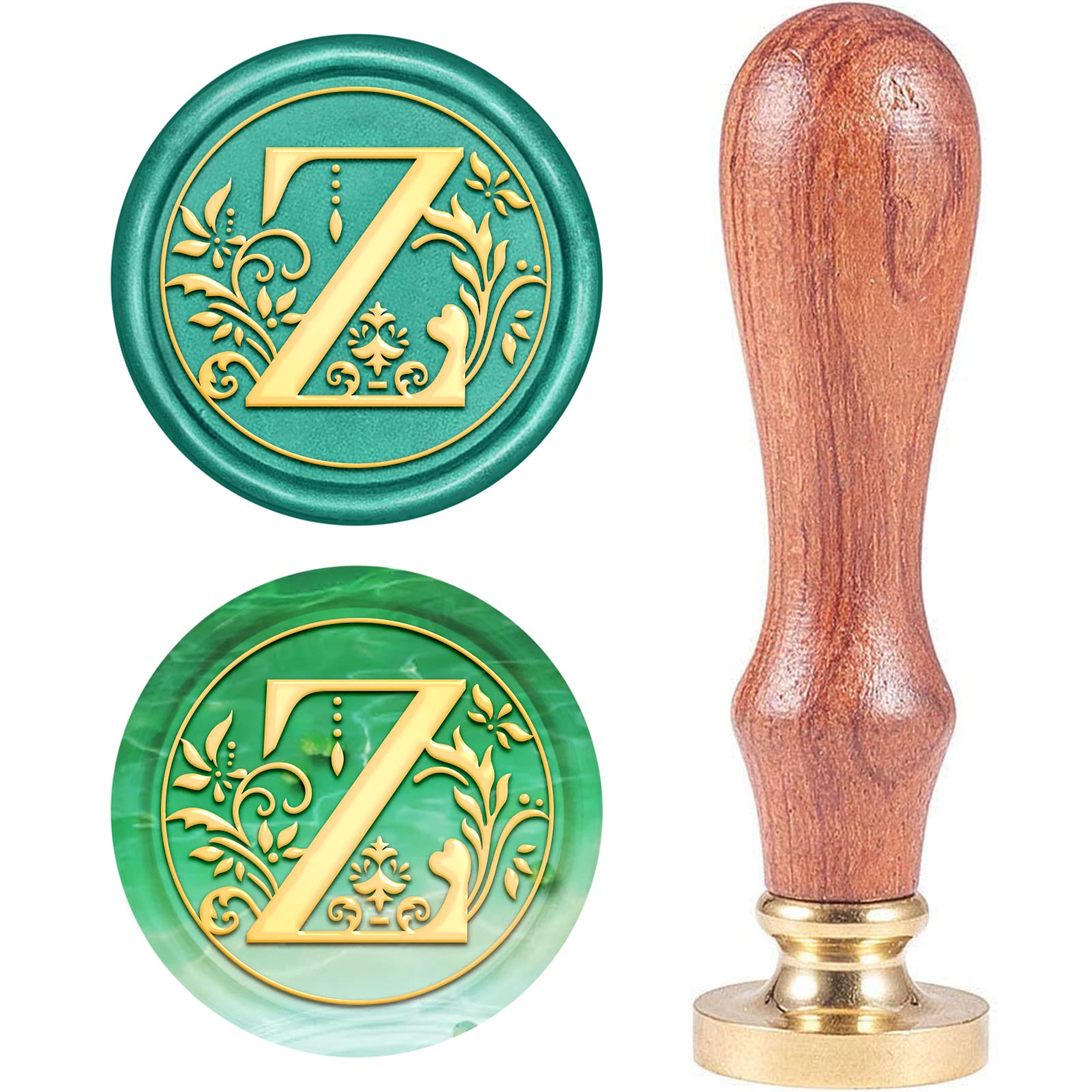 CRASPIRE Retro Alphabet Initials Wax Sealing Stamp Classic Vintage 26 Letters A-Z 25mm Removable Brass Head Wood Handle for Envelope Invitation Embellishment Gift Decoration（Letter Z）
