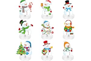ABURRORI 9 Pieces Christmas Honeycomb Centerpieces Table Decorations, Snowman Merry Xmas 3D Honeycomb Table Decorations for Christmas Winter Holidays Dining Room Table Party Supplies Favors