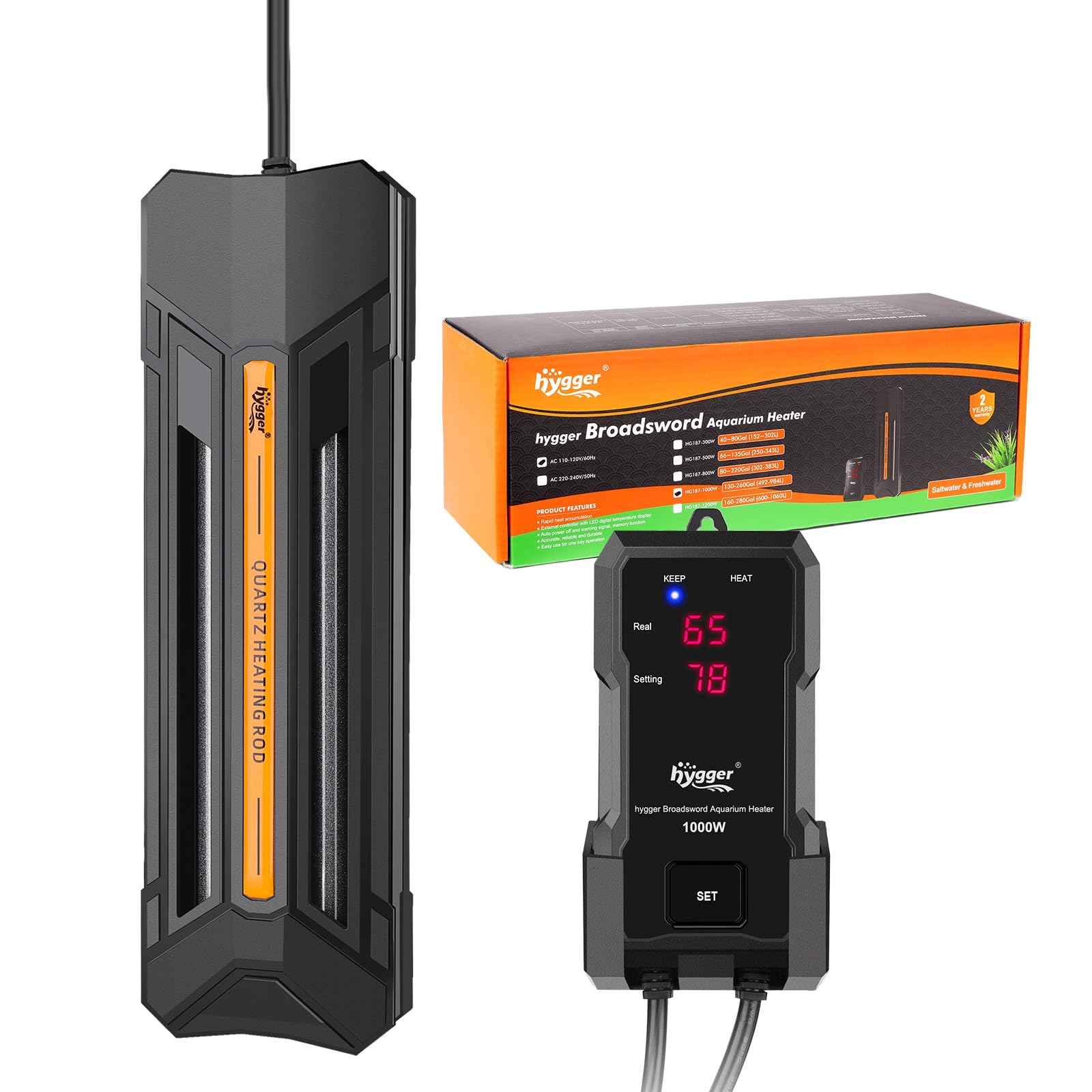 Photo 1 of hygger 1200W Aquarium Heater with Controller, Adjustable & Submersible Fish Tank Heater with Digital Display Safety Triple Protection Beeping Alarm for Saltwater and Freshwater 160-280 Gallon