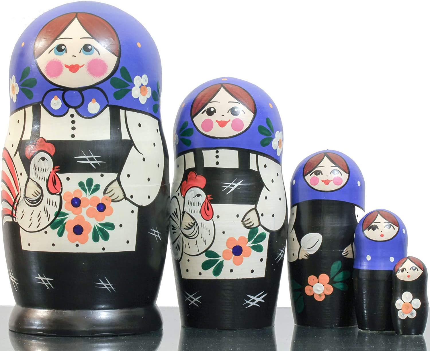Russian Nesting Doll - Russian Classical - Hand Painted in Russia - 6 Color|Size Variations - Wooden Decoration Gift Doll - Traditional Matryoshka Babushka (6,75``(5 Dolls in 1), Design H)