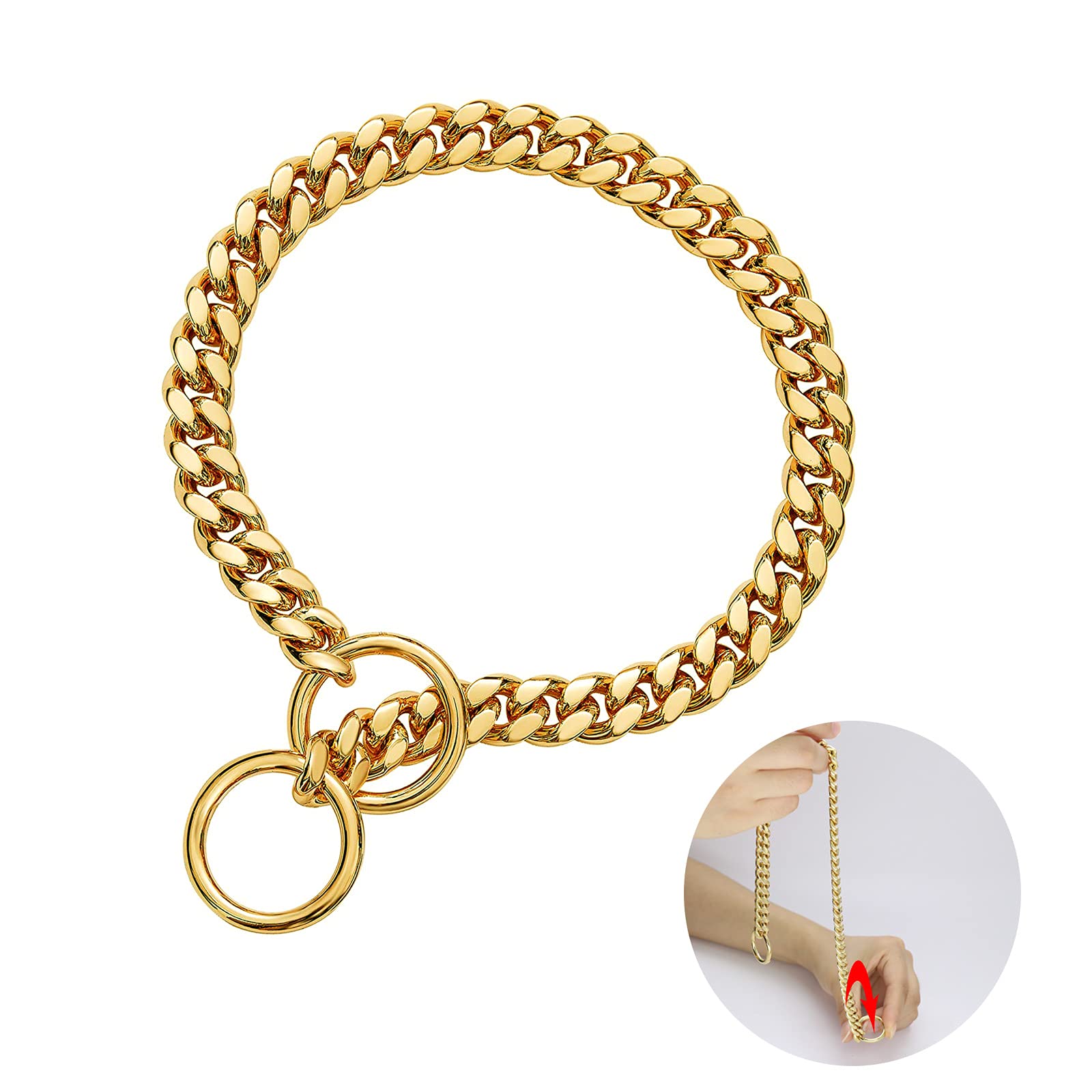 Metal Dog Collar Choke Gold Chain, Slip Collar Pet Training Walking Dog Choker for Small Dogs Medium Dogs Big Dogs (12INCH)