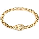 HZMAN 6.5 Inch Gold Lion Bracelet for Women Dainty Hip Hop 14K Gold Plated Cubic Zirconia Lion Head Link Bracelet Cuban Chain Jewelry Gift