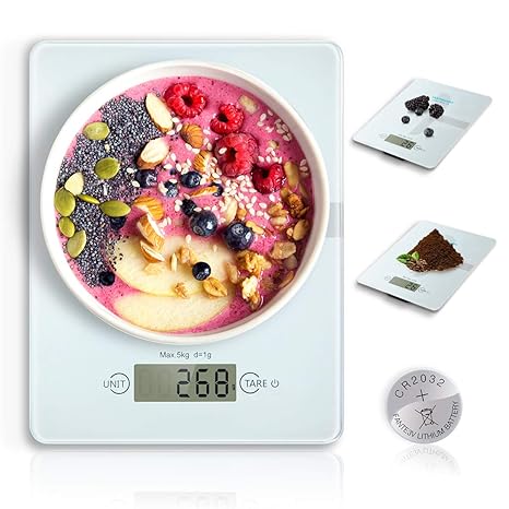 HAMSWAN Digitale Küchenwaage, VKS314 Multifunktionale Küchenwaage, Sicherheitsgla Küchenwaage, Ultra-Slim, leicht zu reinigen