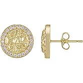 14K Gold Plated Nugget Earrings For Men Women,Round Textured Cookie Nugget Stud Earring,Hip Hop Cubic Zirconia Round Shape Studs Gold