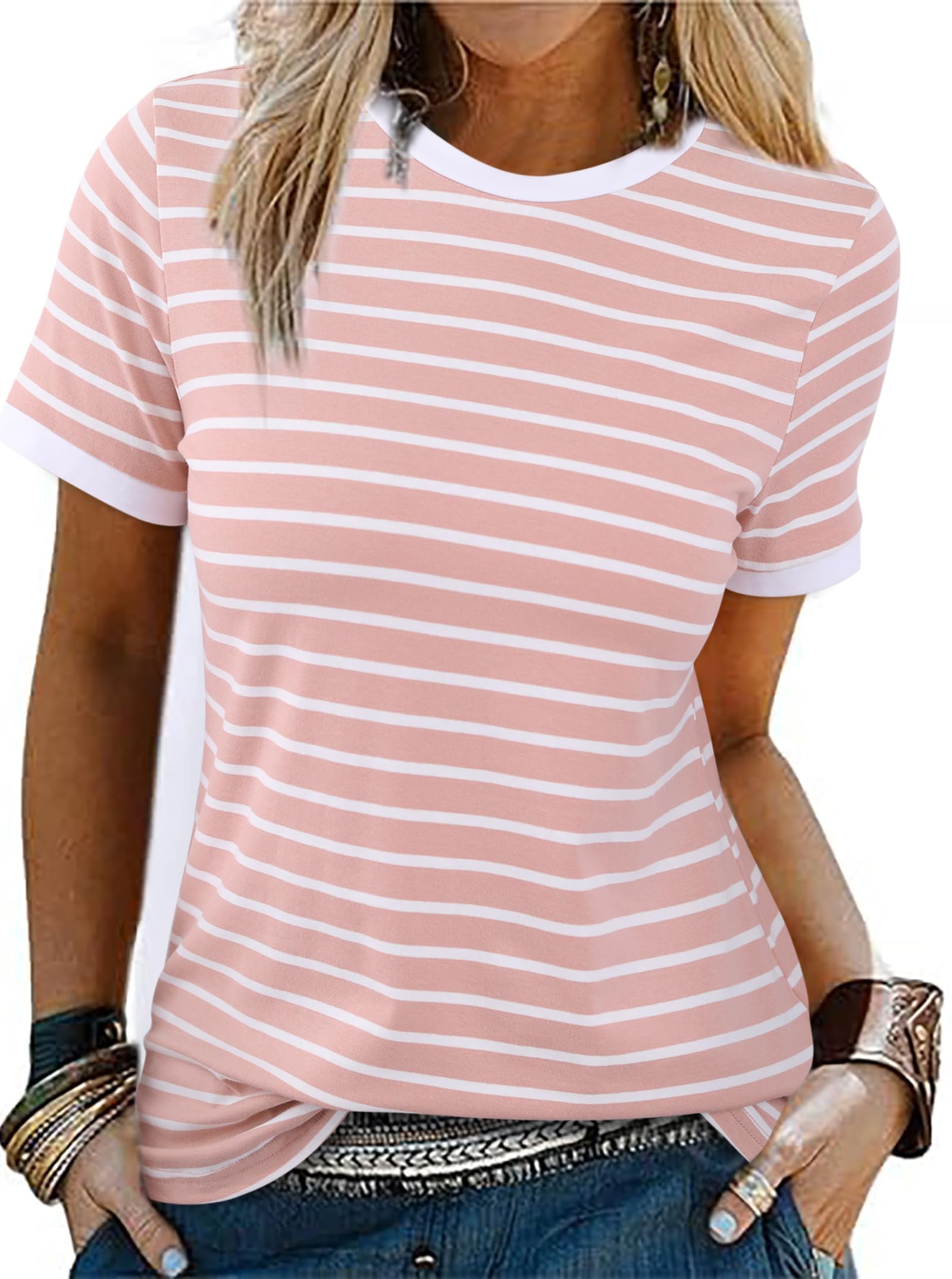 Remidoo Womens Crew Neck Tops Contrast Binding