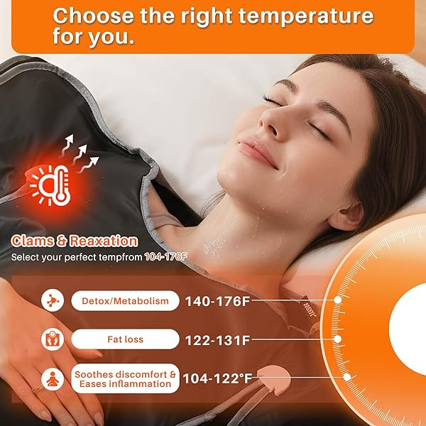 OKYUK INFRARED SAUNA BLANKET FOR HOME, PORTABLE SAUNA BLANKET WITH 104°F-176°F MULTI-STAGE HEATING, 20-60 MINS TIMER, 6X2.65 FT, INCLUDES 5 DETOX WRAPS FOR RELAXATION
