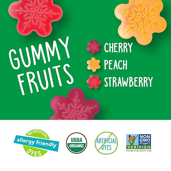 YUMEARTH HOLIDAY ORGANIC GUMMY FRUITS 15CT BOX ALLERGY FRIENDLY CHRISTMAS CANDY, DYE FREE, GLUTEN FREE, NON GMO FRUIT SNACKS