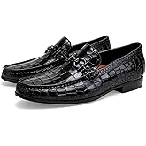 GOLDEN COXES FAMILY Premium Men's Leather Dress Shoes, Casual Alligator Printed Wedding Slip on Loafers Buckle Business Dress Penny Shoes for Mens