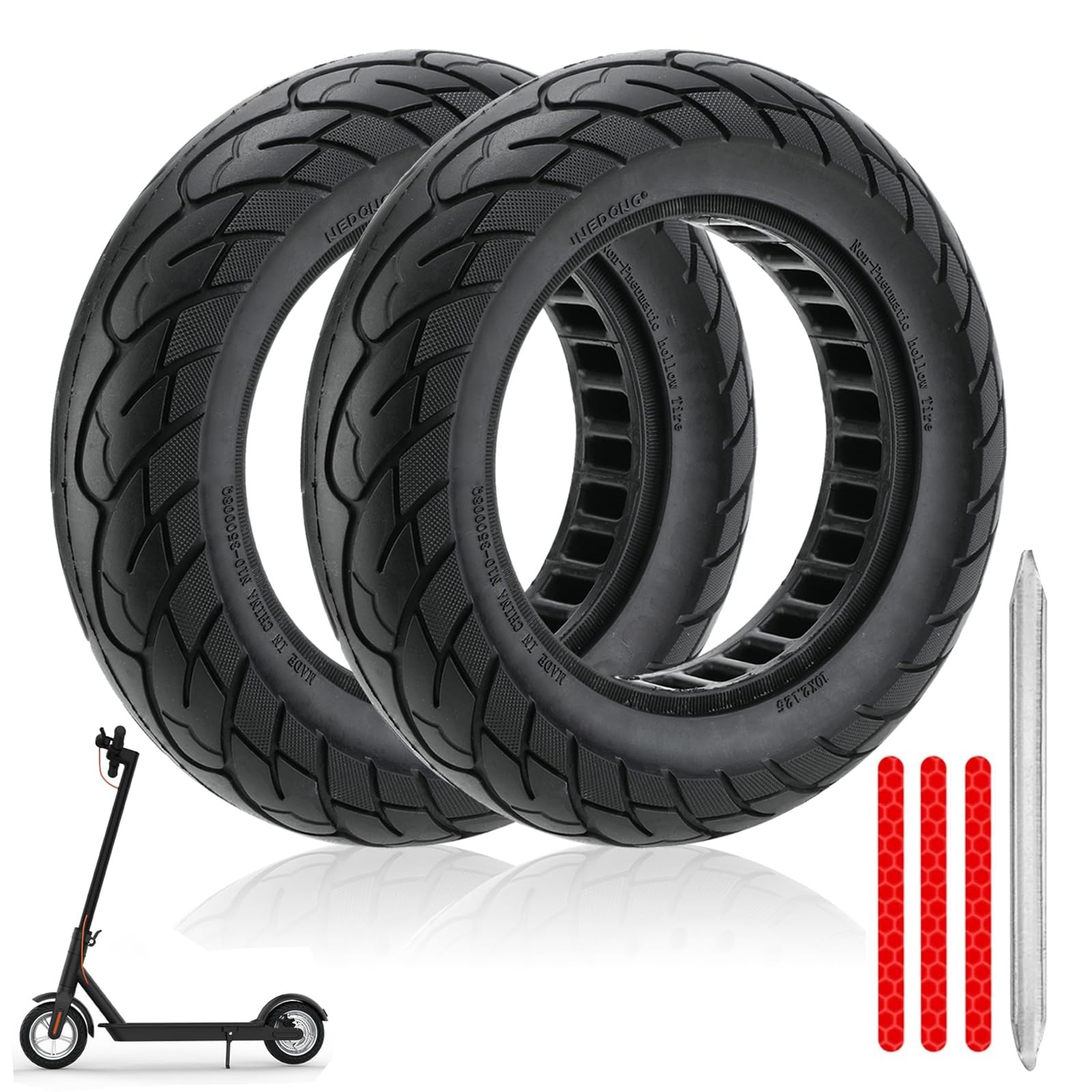 Solid Rubber Tire 10x2.125 Inch for Gotrax G4 XR/Ninebot Segway F35 F65 Electric Scooter, Honeycomb Explosion-Proof Double Shock Absorption Front/Rear Tire Replacement Accessories 2PCS