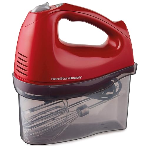 Hamilton Beach 6-Speed Hand Mixer with Snap-On Storage Case, Red