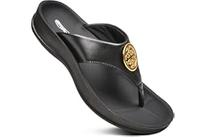 AEROTHOTIC Arch Supportive Strappy Orthotic Comfortable Flip Flops Cushion Soft Toe Post Non-Slip Summer Casual Travel Walking Thong Sandals Women Beach Essentials