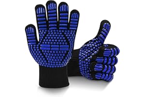 Dakiwin Heat Resistant BBQ Gloves for Men/Women(1472°F), 10.6inches Silicone Non-Slip Oven Gloves, Grill Gloves Heat Proof, Oven Gloves with Fingers for Kitchen Cooking/Grilling/Barbecuing/Frying Blue