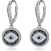 Hancock Evil Eye Earrings for Women 925 Sterling Silver Blue Evil Eye Leverback Earrings Huggie Hoop Earrings Evil Eye Dangle Earrings Minimalis Jewelry Gifts for Women