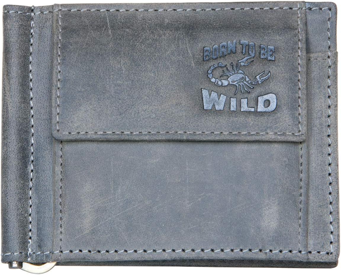 Men's Grey Genuine Leather Bi-fold Pocket Wallet with Scorpion