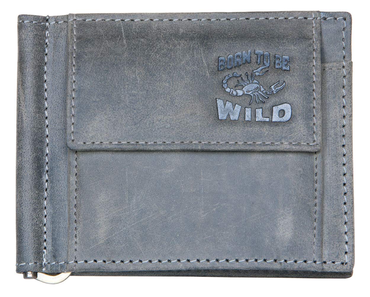 Men's Grey Genuine Leather Bi-fold Pocket Wallet with Scorpion