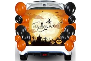 DEMONWER Happy Halloween Trunk or Treat Backdrop Set Garage Halloween Car Archway Garage Witch Backdrop Balloon Decoration for Car SUV Truck Garage Door Decor Halloween Party Home Haunted House Wall Decor