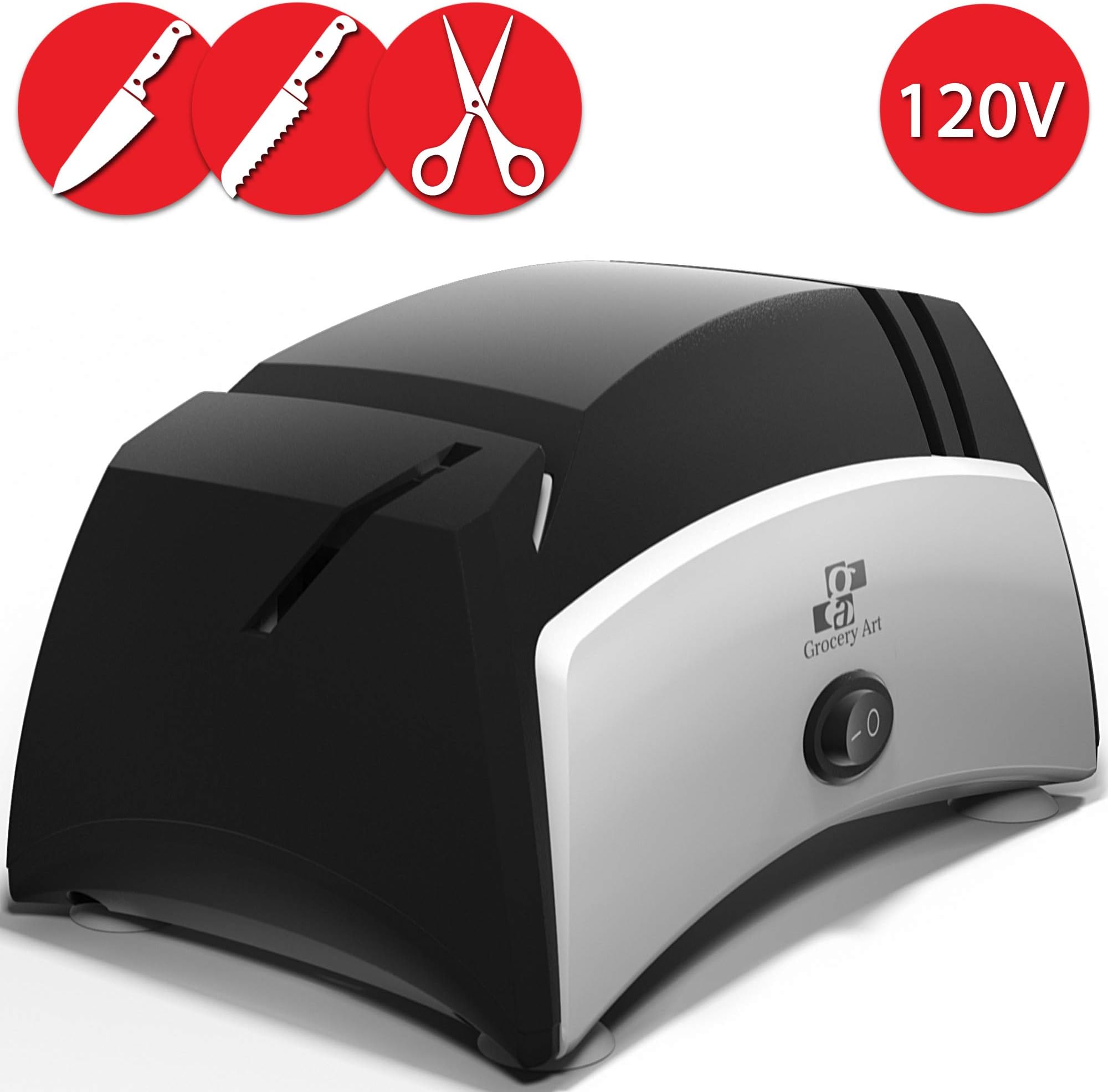 Grocery Art Knife Sharpener Electric 3-in-1 Tool - Sharpening Machine for Knives, Scissors, Screwdrivers - 2 Stage Multi-Angle Sharpen Kitchen Appliance Kit - New Model