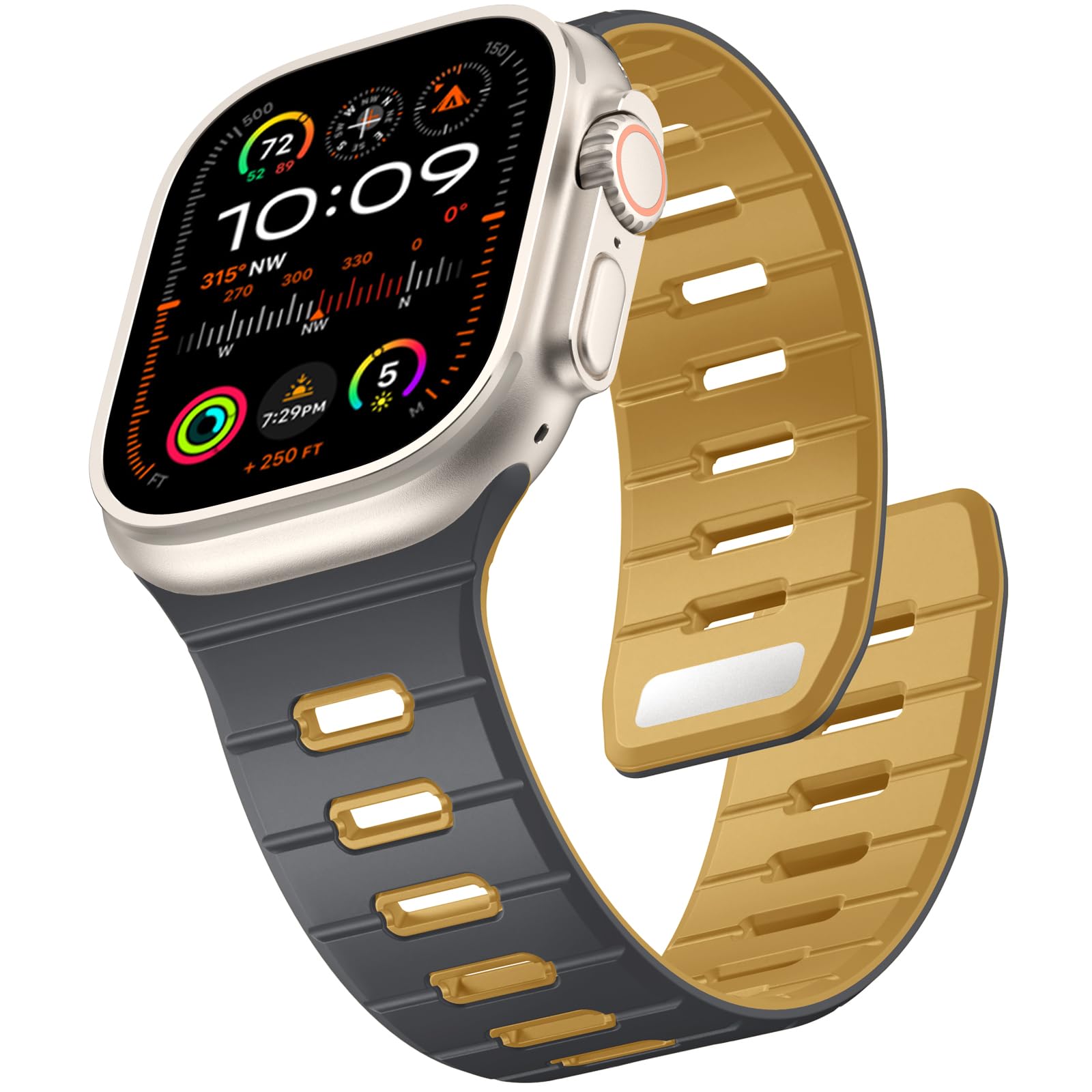 Odbeai Magnetic Sport Band Compatible with Apple Watch Ultra 3 2/Ultra Band for Men 49mm 46mm 45mm 44mm 42mm,Strong Magnet Soft Silicone Strap for iWatch Series 11 10 9-1 SE,Anthracite/Earthy Yellow