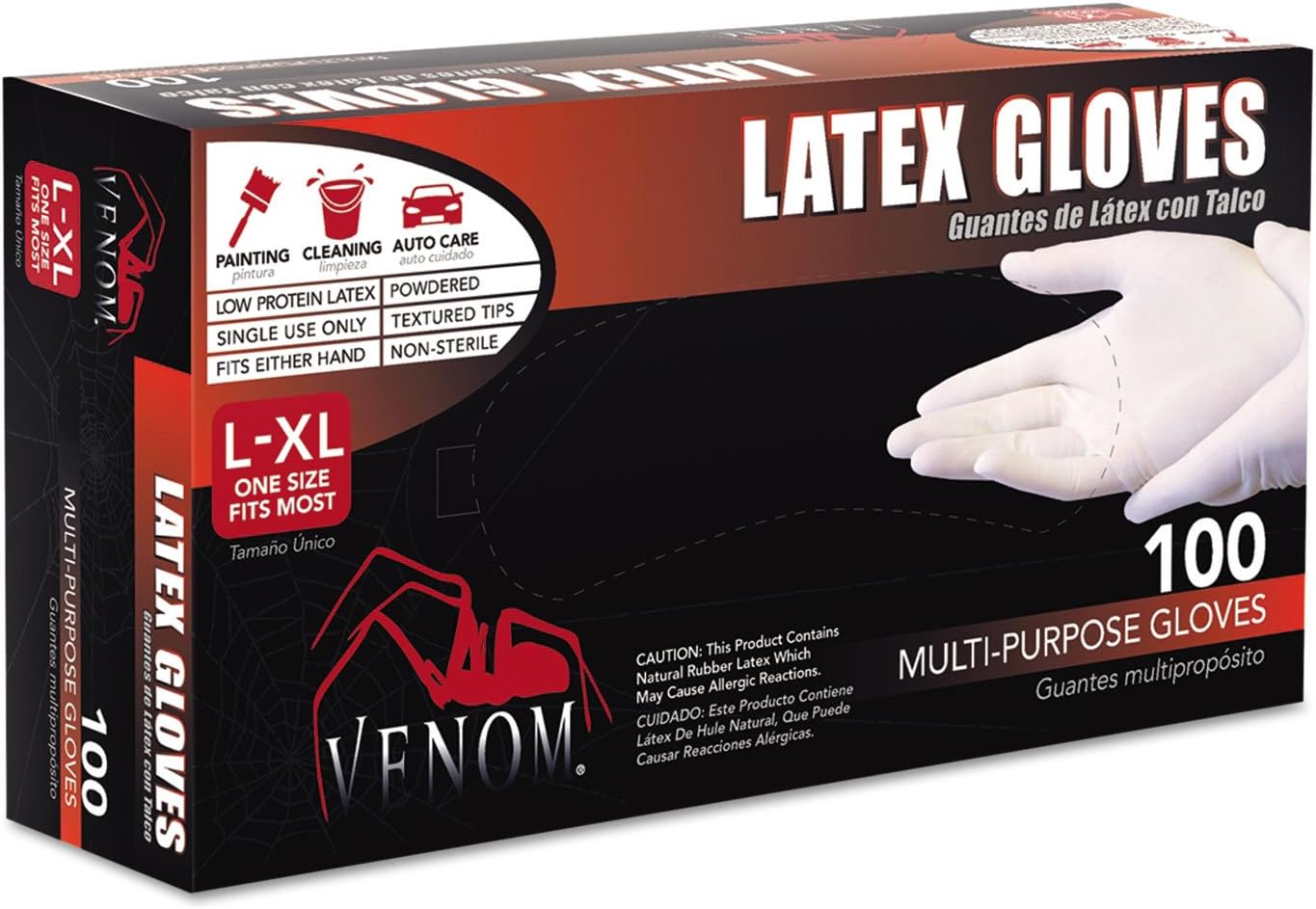 Medline Venom MultiPurpose Latex Gloves, L/XLarge, Clear, Powdered
