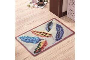 YAKOLECI Latch Hook Kits for Adults, DIY Tools Needlework Unfinished Crocheting Rug Yarn Cushion Embroidery Carpet Set 23.6" X 15.8" (Feather)