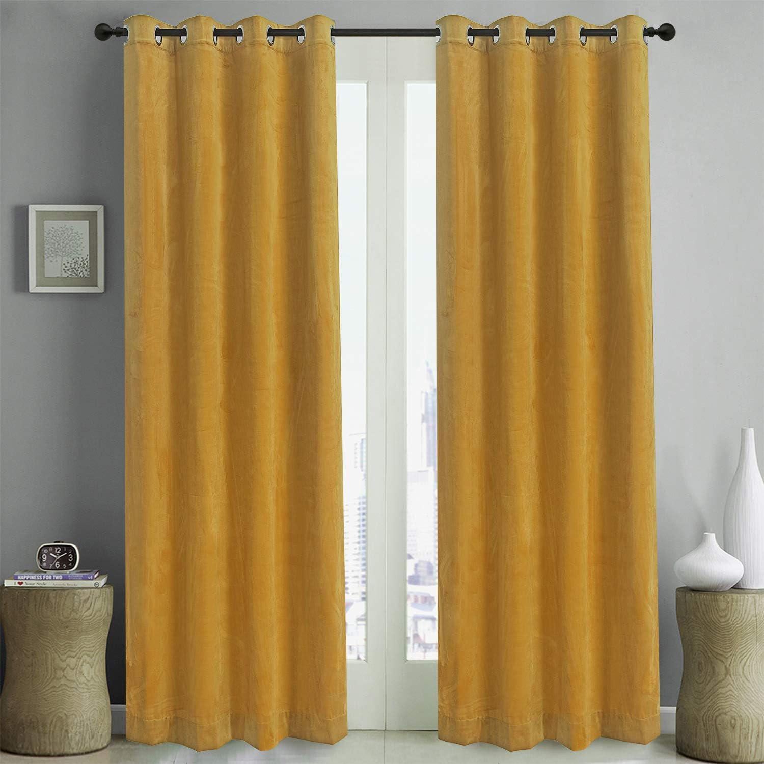 Rose Home Fashion Velvet Blackout Curtain Set with Eyelet, 2 Panels