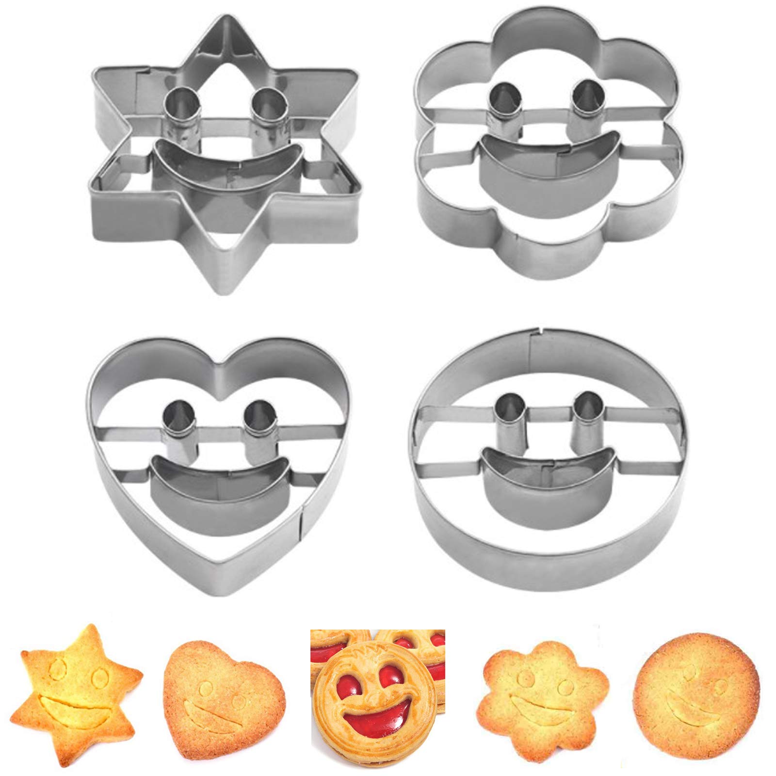 Smiley Biscuit Mould Smiley Cookie Cutter Set Stainless Steel Cookie Cutter Set Christmas Baking Accessories Star Round Heart Triangle Flowers Geometry for DIY Cookie Cutters Pastry Tools Funny Pastry