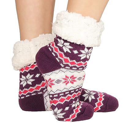 Style Hüttensocken mit Anti-Rutsch-Sohle und warmem Teddyfutter in Gr. 35-38/39-42 mit Norweger-Snwo Muster