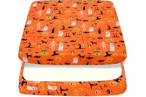 Cloele Halloween Pumpkin Square Playard/Playpen Fitted Sheets Perfect for 36 X 36 Portable Playard Mattresses - Orange Square Pack and Play Crib Sheets Halloween Room Decoration Playpen Sheet for Baby