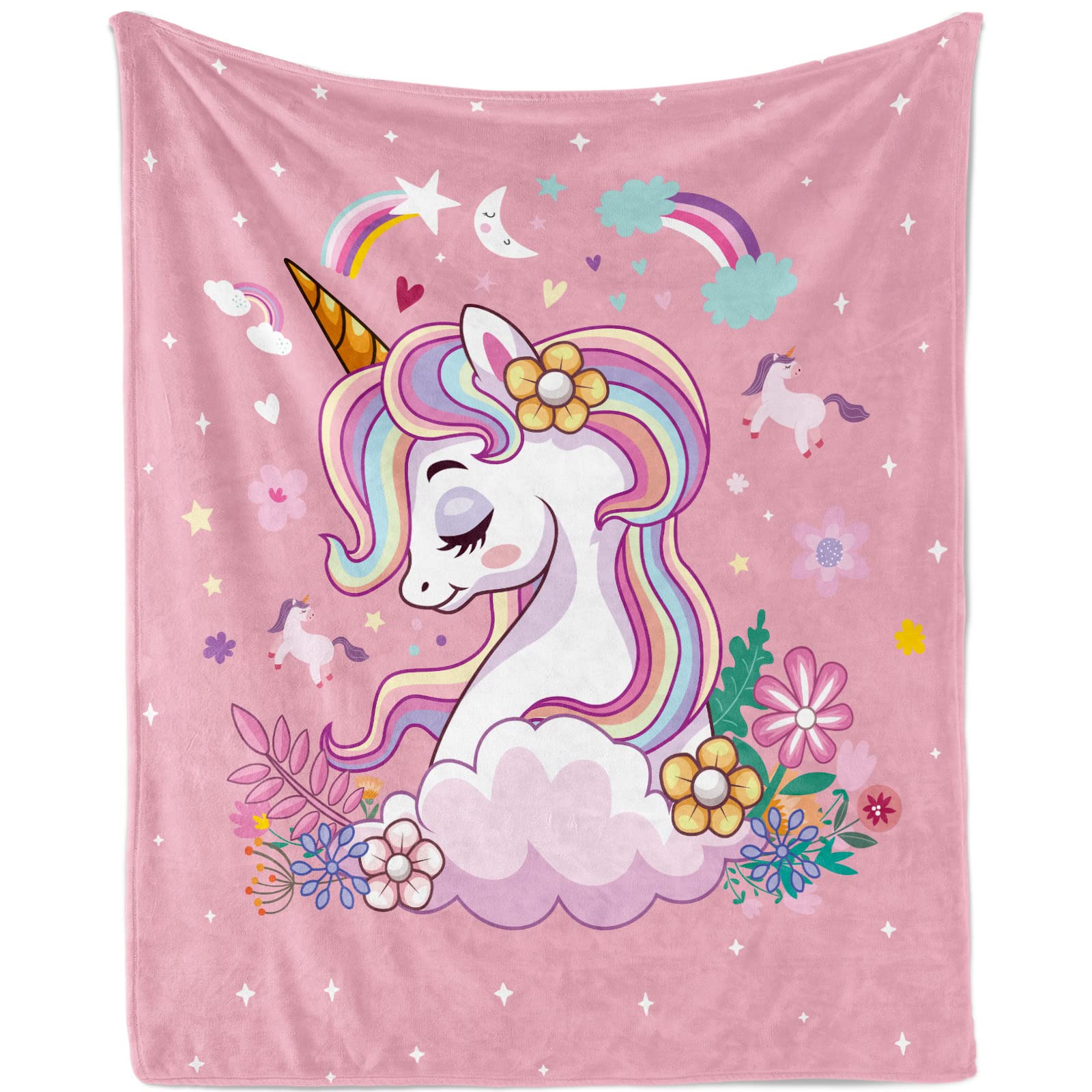 TUTUXMA Unicorn Baby Blanket for Girls, Soft Cute Plush Flannel Fleece Throw Nursery, Pink Floral Cartoon Cozy Fluffy Fuzzy Gifts Newborn Toddler, 75x100cm