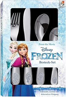 POS 25650 - Besteckset mit Disney Frozen Prägung, 4 teiliges Kinderbesteck aus rostfreiem Edelstahl, spülmaschinengeeignet, bestehend aus Messer, Gabel, großer und kleiner Löffel