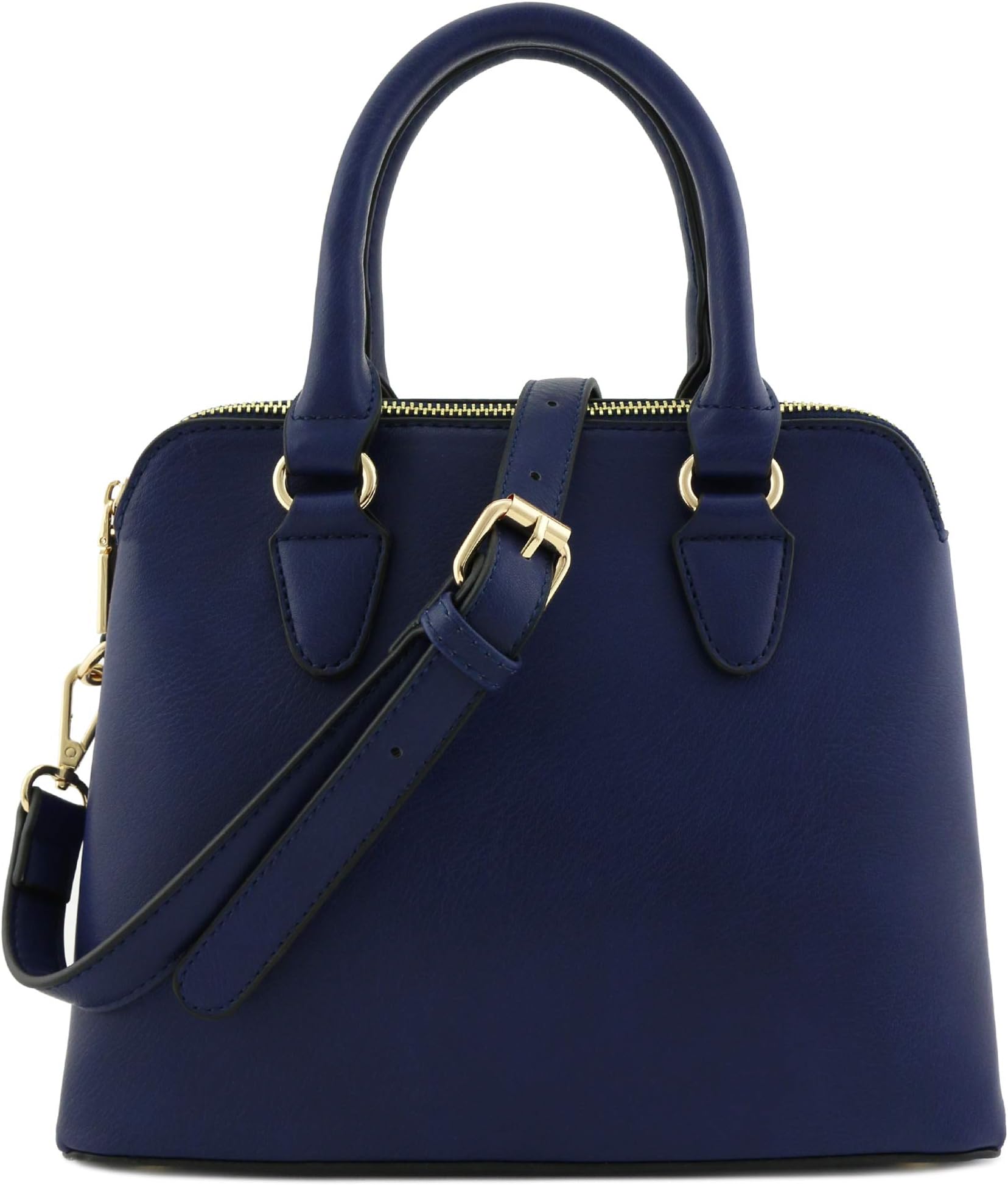 Classic Double Zip Top Handle Dome Satchel Bag