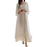 Pansleejoy Women's Soft Cotton Vintage Victorian Nightgown Long Sleeve Sleepwear Long Nightdress S-XL