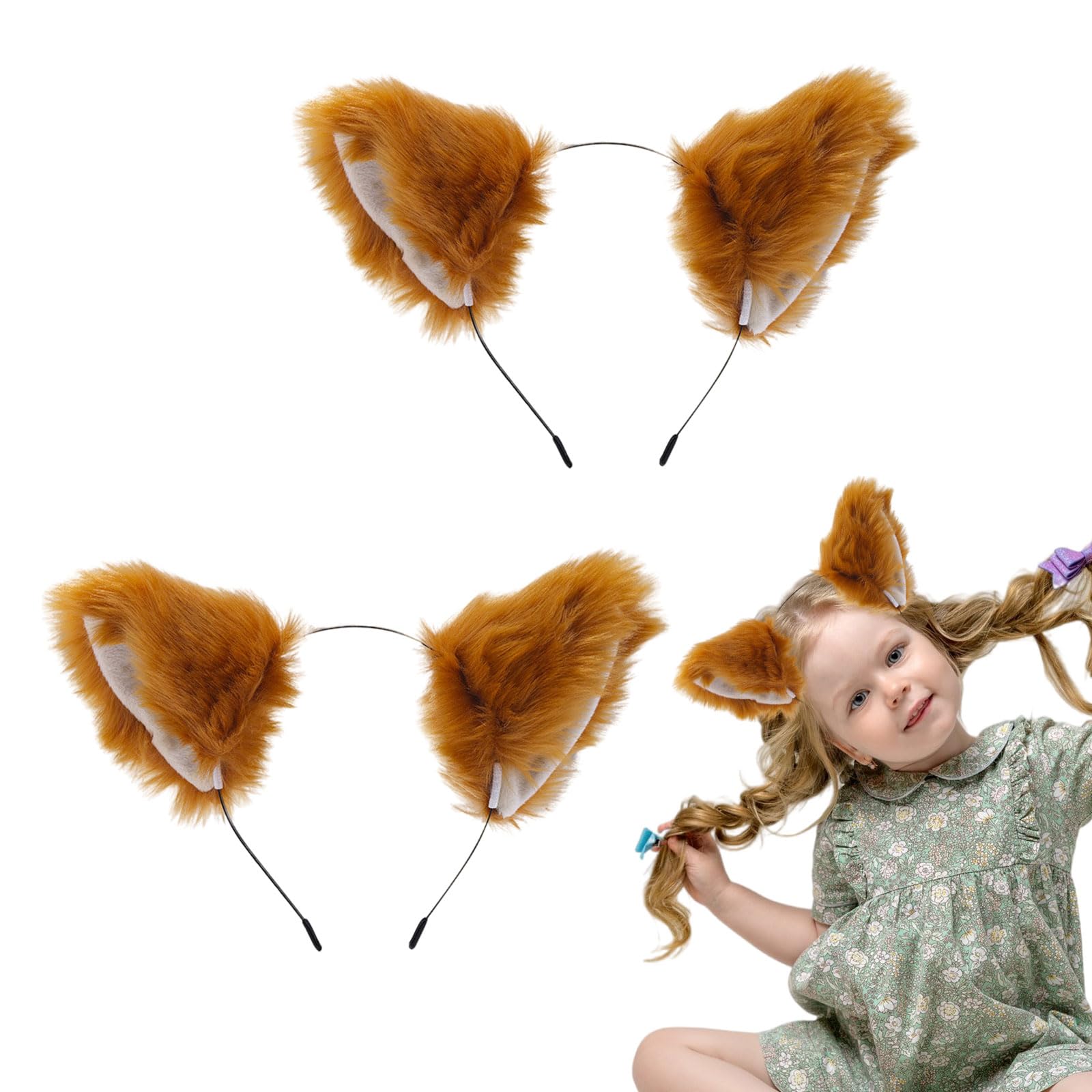 FUIPVGI 2pcs Fox Headband With Fox Ears, Animal Costume Accessories for Fancy Dress Up Fox Cosplay Halloween (Brown)