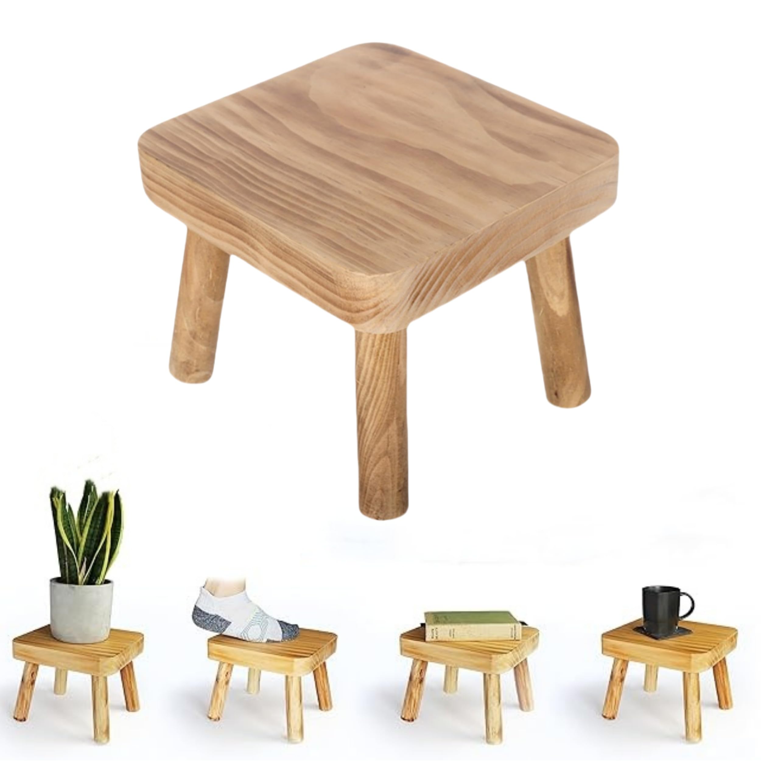BRAVECOW Small Wooden Stool Detachable Portable Plant Stand Holder Household Outdoor Decor Flower Pots Side Table Fishing Chair Kids 20CM