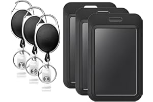 Syyflibb 3 Pack Black Badge Holders with 3 Pack Retractable Keychains – Multi-Card ID Card Badge Reel for Work, Office, Lanya