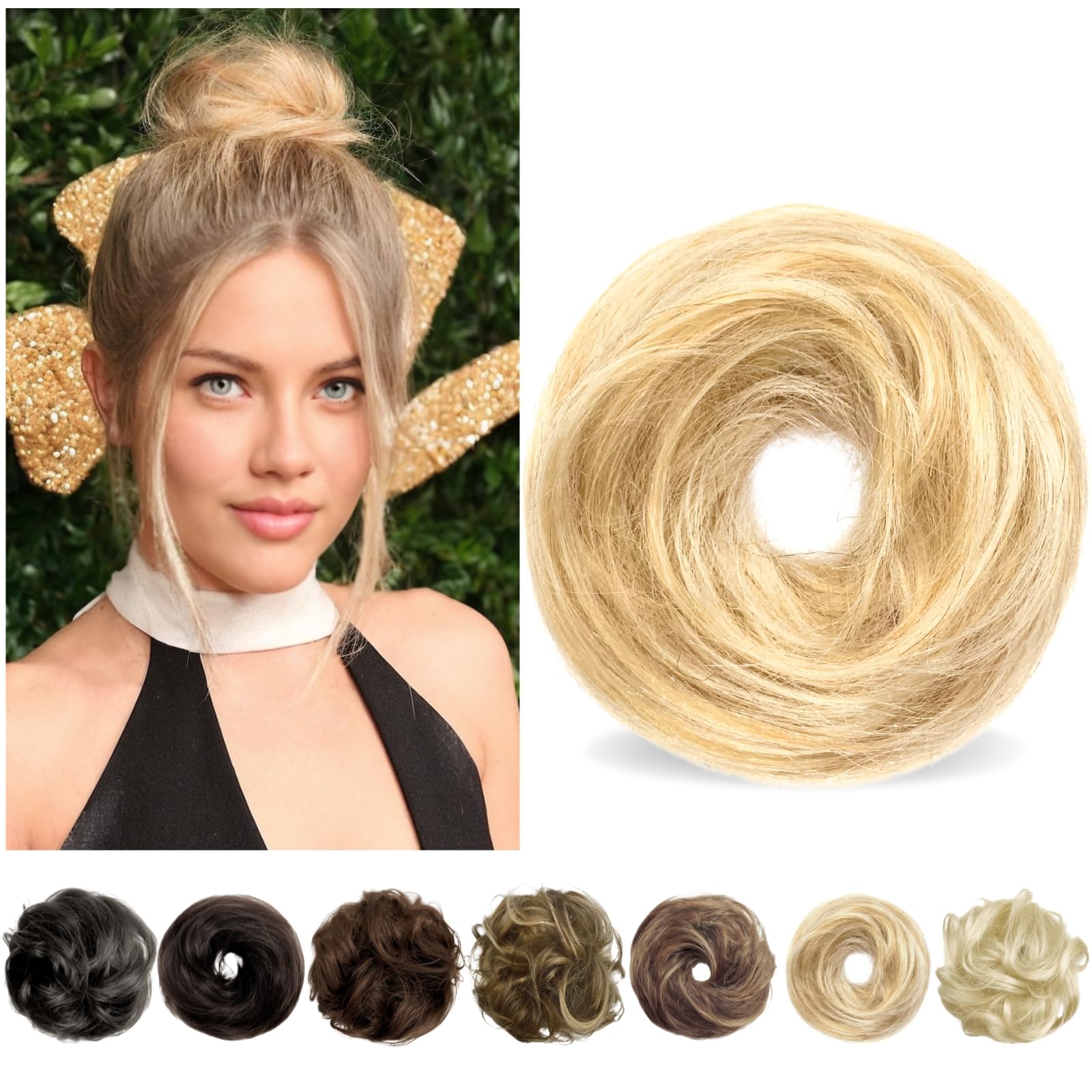 Photo 1 of Charmele Messy Bun Hair Piece Human Hair Bun, Updo Hairpieces Donut, Messy Bun Hair Piece for Women Dark Blonde Mixed Bleach Blonde