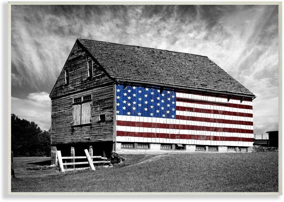 Paintings - Stupell Industries sca-148-Wall-Art Black and White Farmhouse Barn American Flag, Wall Art, 13 in x 19 in, Multicolor