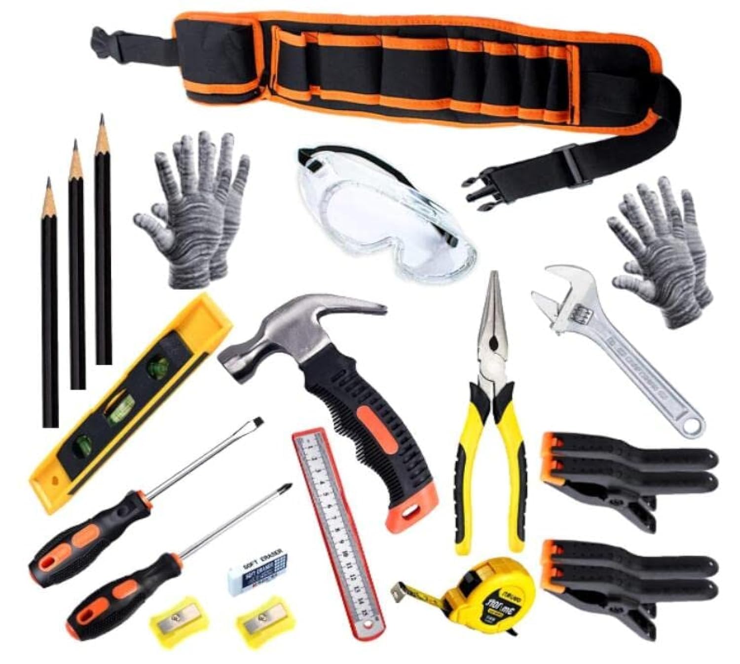 QeeHeng 22-Piece Real Kids Tool Set for Woodworking & Construction | Educational STEM Learning Kit with Safety Goggles & Tool Belt for Boys & Girls Age 6+