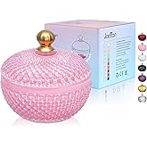 Joeyan 12 oz Small Pink Glass Jewelry Box Jars with Lid,Embossed Glass Candy Dishes,Diamond Faceted Food Container,Decorative Apothecary Canisters,Colored Kitchen Bathroom Buffet Storage Organizer
