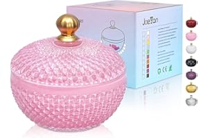 Joeyan 12 oz Small Pink Glass Jewelry Box Jars with Lid,Embossed Glass Candy Dishes,Diamond Faceted Food Container,Decorative Apothecary Canisters,Colored Kitchen Bathroom Buffet Storage Organizer
