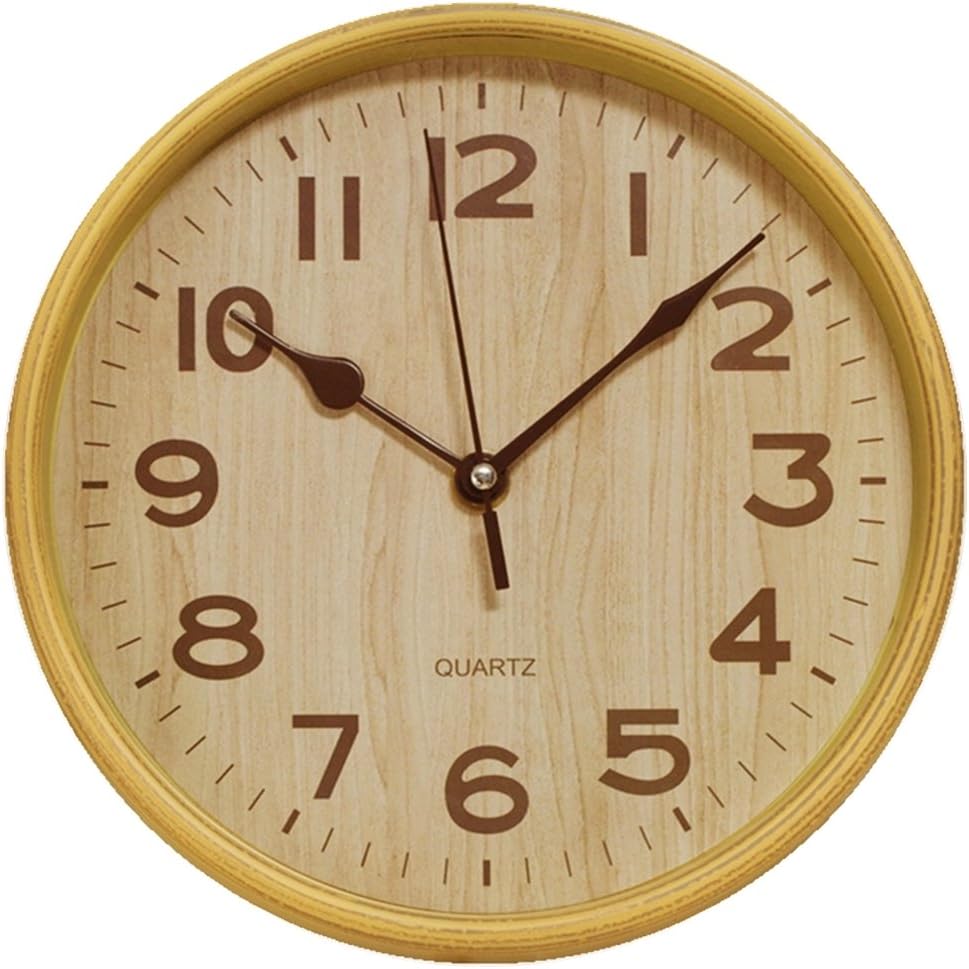 8 Inch Wood-Grain Silent Non-ticking Plastic Wall Clock for Kitchen Home Decorative