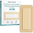 ViveCare Silicone Foam Dressing 4x8 with Border Adhesive - Bed Sore Bandage Foam Wound Dressing - Silicone Bordered Foam Dressing with Adhesive Border - Pressure Sore & Ulcer Wound Patches (5 Pack)