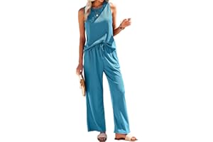 Ekouaer Womens Pajamas 2 Piece Lounge Set Waffle Knit Loungewear Sleeveless Tank Top with Long Pants Outfits S-XXL