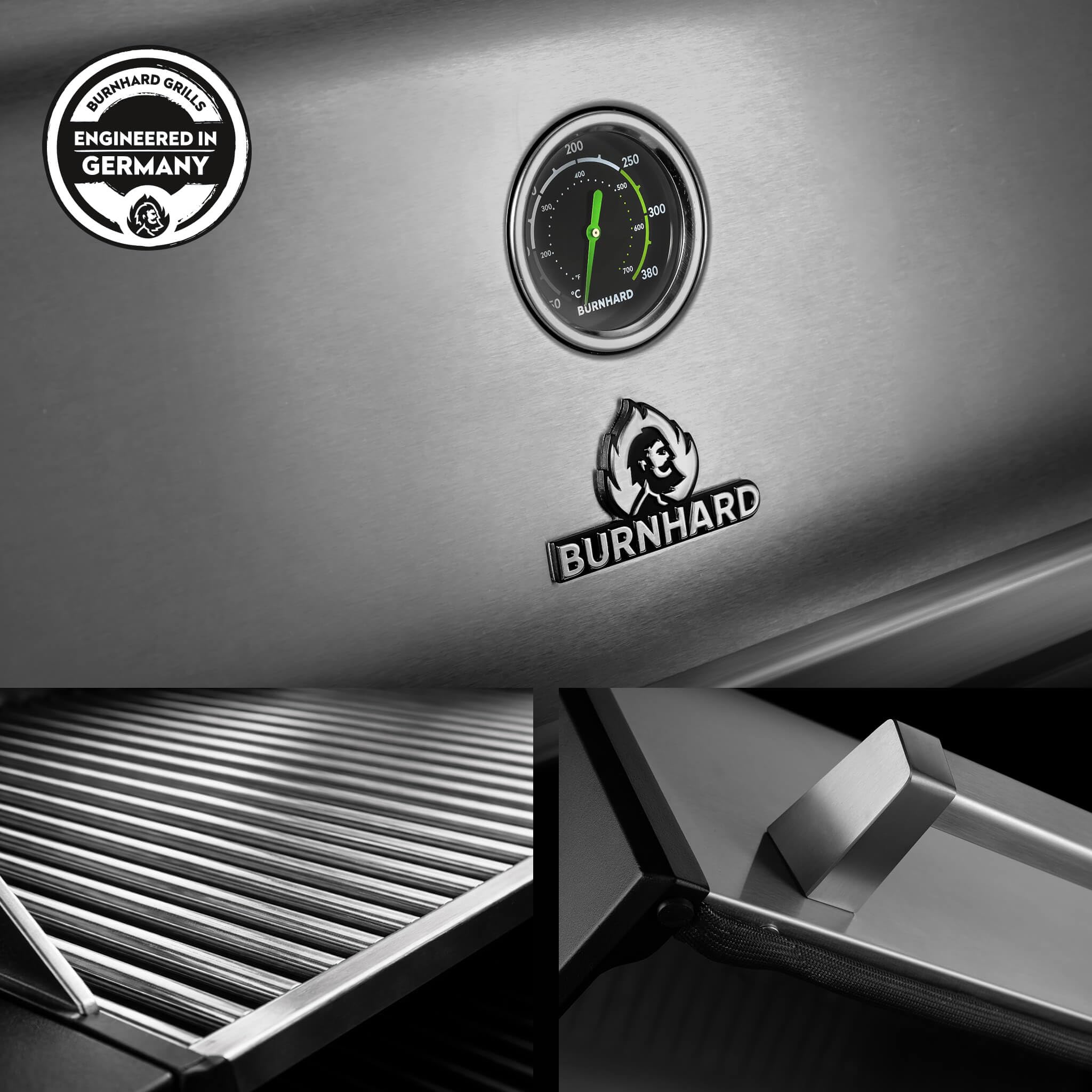 BURNHARD® Gasgrill 2-Brenner 900°C Infrarot-Keramikbrenner, Gusseisen-Grillrost, klappbare Seitentische, Grillabdeckung – FRED Jr. Deluxe – Series 3 6
