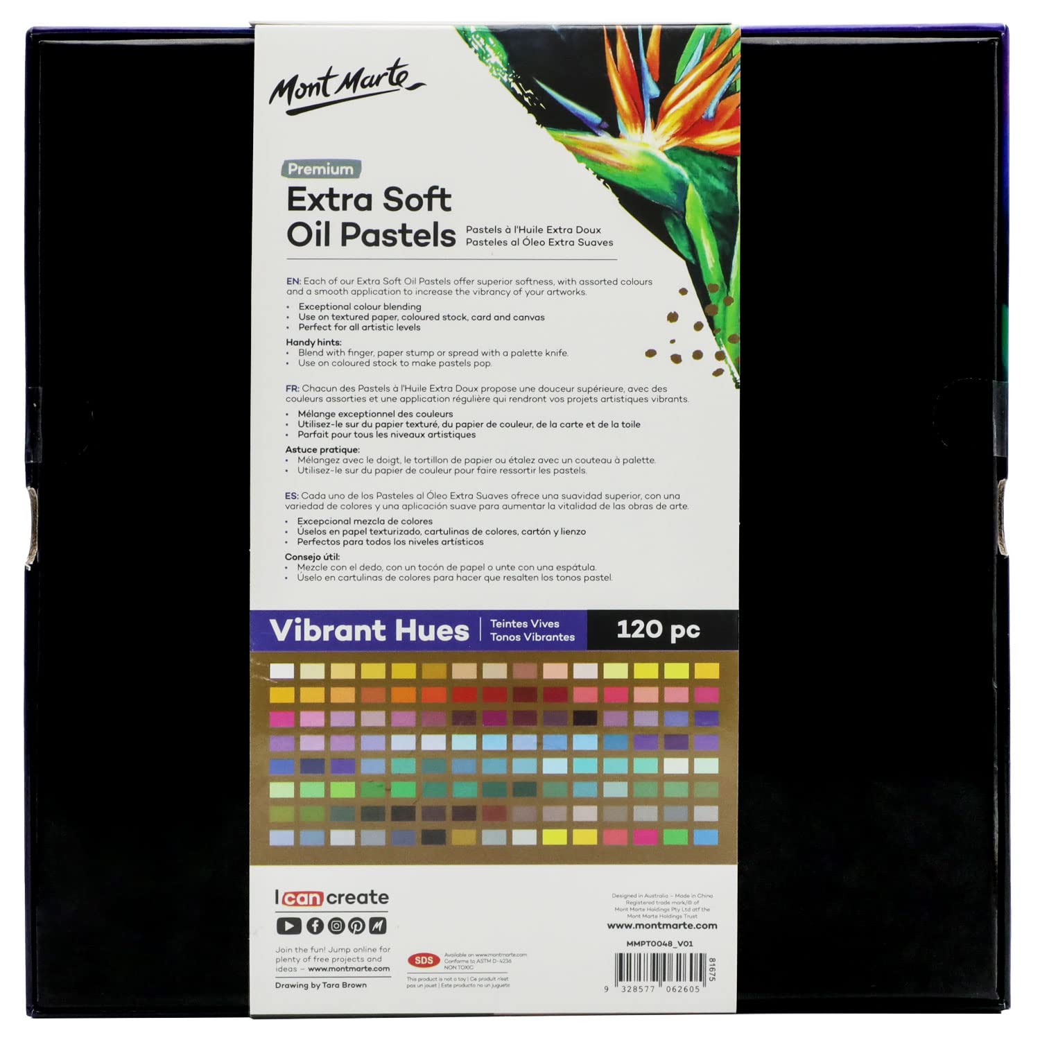 Mont Marte Extra Soft Oil Pastels Vibrant Hues Premium 120pc, Assorted Bright Colors, Vibrant, Buttery, Versatile Art Pastels for Blending, Layering & Shading, Art, Craft, Coloring and Sketching