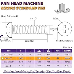 6-32 x 1 Machine Screws, 20 PCS Phillips Pan Head
