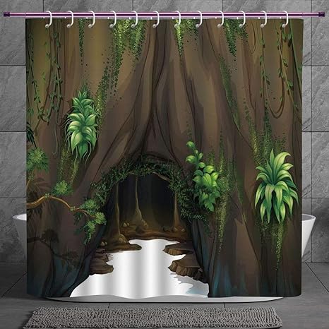 Polyester Shower Curtain 2 0 Nature Tree Cave Surrounded With