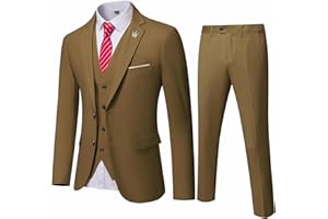 Hihawk Men's 3 Piece Suit with Stretch Fabric, Solid Slim Fit Two Button Suit Blazer Set, Jacket Vest Pants with Tie.