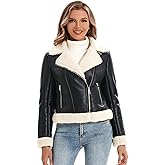 Women's Faux Shearing Moto Jacket Thick Fur Lined Coat Sherpa Leather Jacket